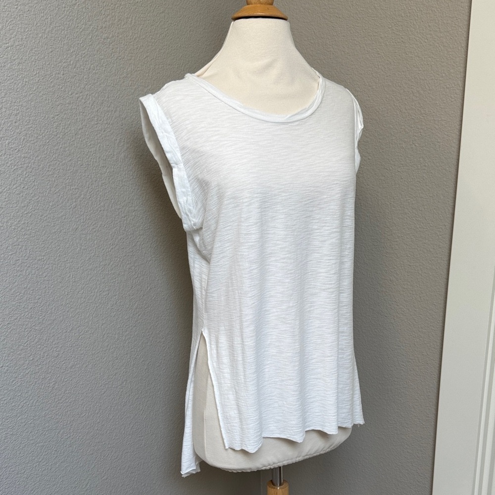 White slub hi low tank top tee beach cover up small muscle tshirt